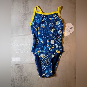 💙 YOUTH SPORTI GRANNY SWEATER DANCING DREIDEL ONE PIECE SWIMSUIT SIZE 26